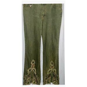 Juliette Embroidered Boot Cut Jeans Embellished with Gold Jewels.. Size 8